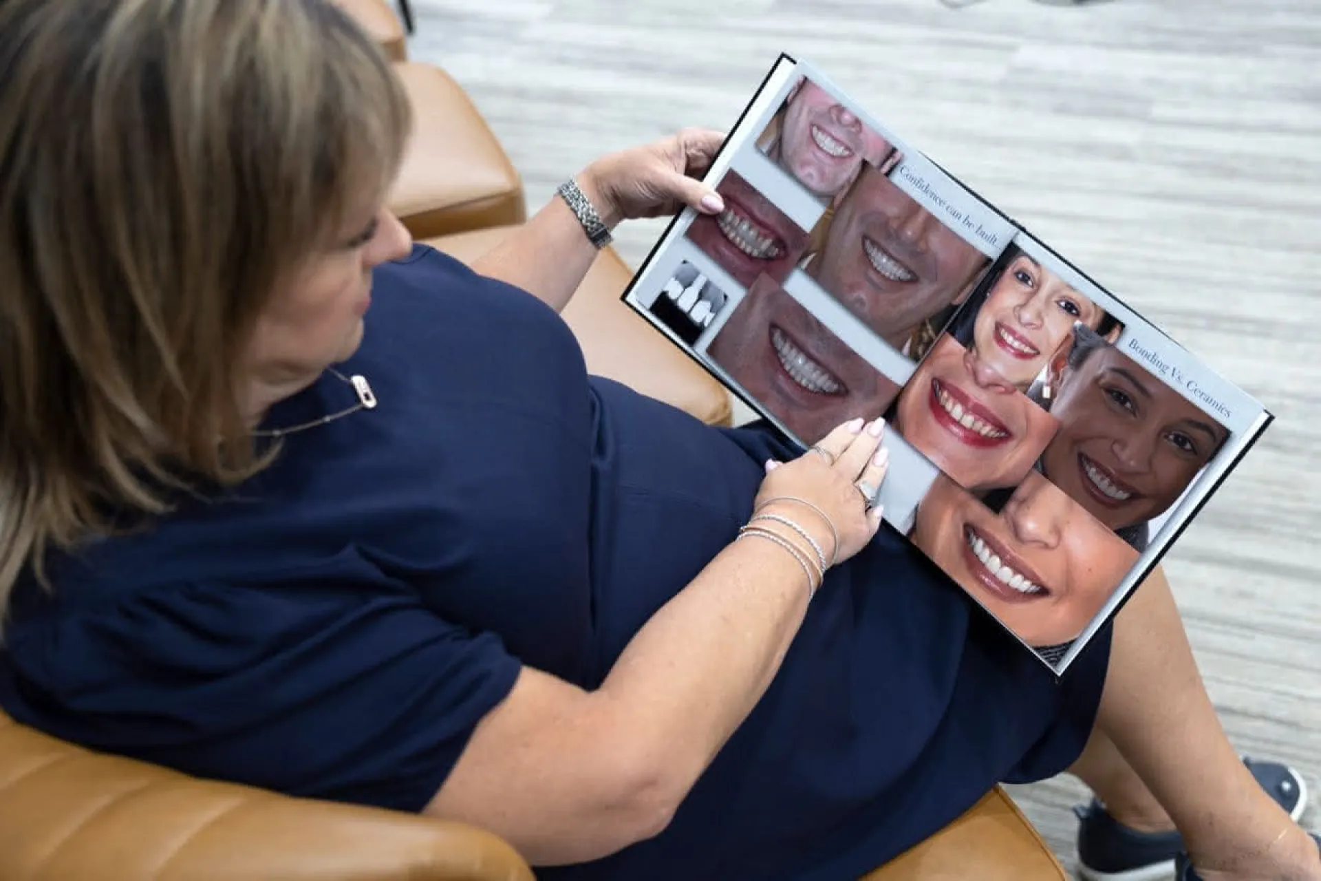 Patient looking at a book in the waiting area