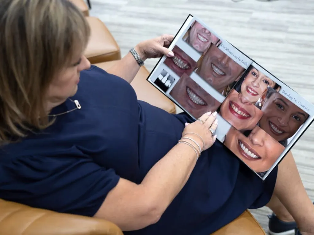 Patient looking at a book in the waiting area
